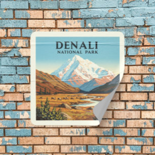 Vintager Nationalpark Denali Quadratischer Aufkleber