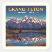 Vintager Nationalpark Grand Teton Quadratischer Aufkleber (Vorderseite)
