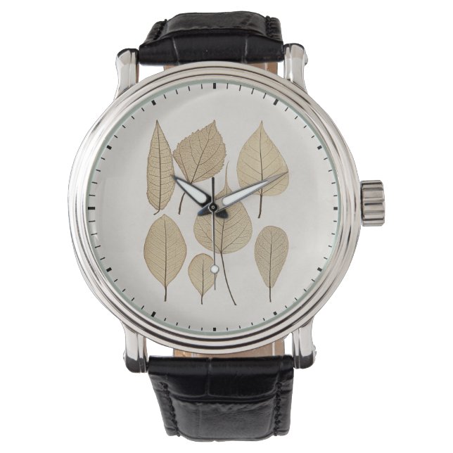 Vintager naturalistischer botanischer Zeichn | Blä Armbanduhr (Vorderseite)