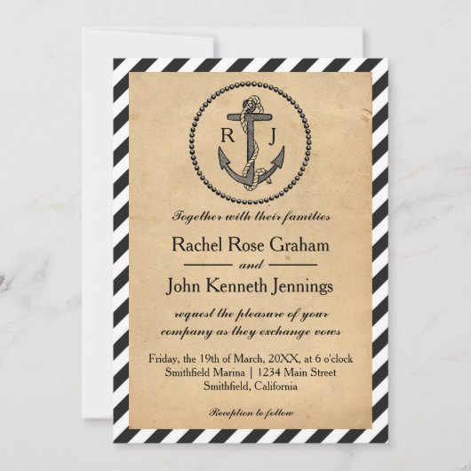 Vintager Nautikanker - Einladung zur Hochzeit (Vorderseite)