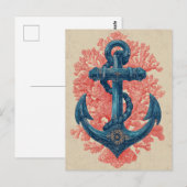 Vintager Nautikanker mit Korallen Postkarte (Vorne/Hinten)