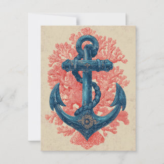 Vintager Nautikanker mit Korallen Postkarte