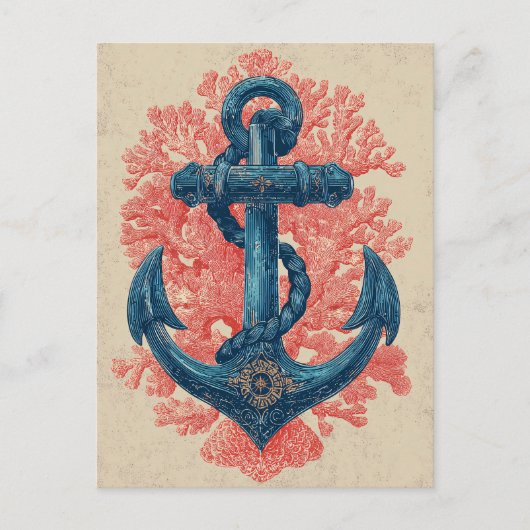 Vintager Nautikanker mit Korallen Postkarte (Vorderseite)