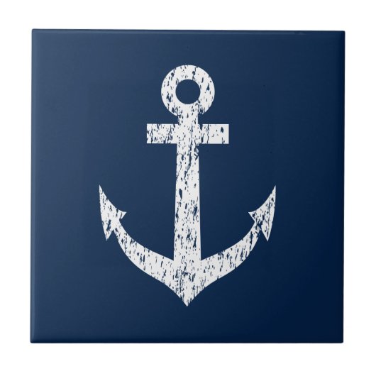Vintager nautischer Ankersee blau und weiß Fliese (Vorderseite)