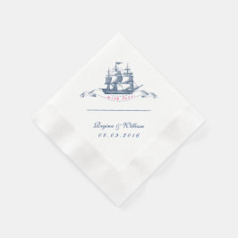 Vintager Navy Blue und White Cocktail Napkin Serviette