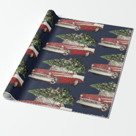 Vintager Navy- & Red Car-Tree oben Geschenkpapier