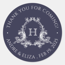 Vintager Navy-Wappen-Monogramm-Hochzeitsticker Runder Aufkleber