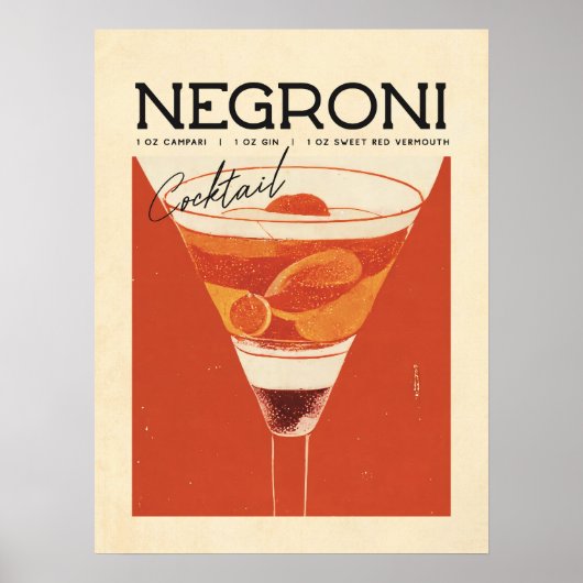 Vintager Negroni Cocktail Kunst, Dichtung und Musi Poster (Vorne)