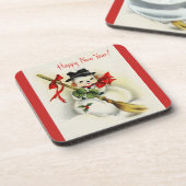 Vintager neues JahrSnowman Getränkeuntersetzer (Linke Seite)