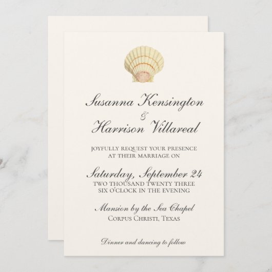Vintager neutraler Single-Seashell-Hochzeit Einladung (Vorne/Hinten)