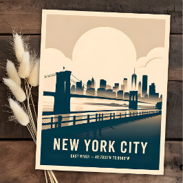 Vintager New York City East River Skyline WPA Styl Postkarte