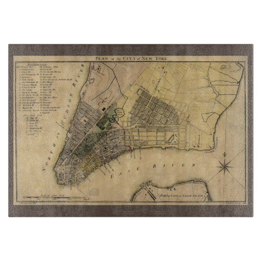 Vintager New Yorker Stadtplan, 1789, wiederhergest Schneidebrett (Vorderseite)