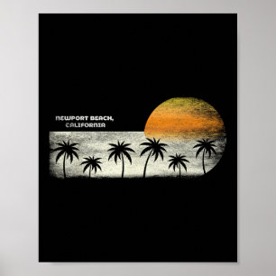 Vintager Newport Beach Ca Ocean Sunset and Palm Tr Poster
