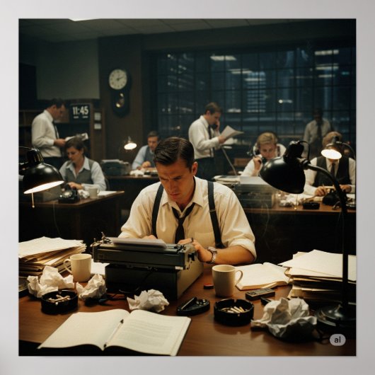 Vintager Newsroom-Grafik Poster (Vorne)