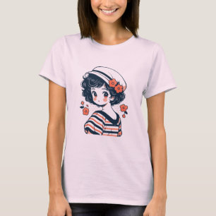 Vintager Niedlicher Anime-Girl-T - Shirt