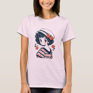 Vintager Niedlicher Anime-Girl-T - Shirt