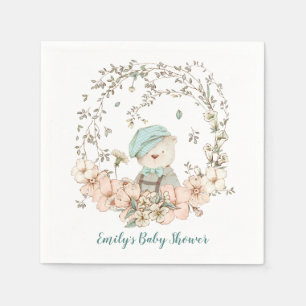 Vintager Niedlicher Bär Florals Foliage Boy Baby Serviette