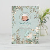 Vintager Niedlicher Bär Foto Botanische Geburt Ankündigung (Stehend Vorderseite)