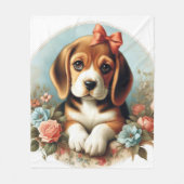 Vintager Niedlicher Beagle Welpe Fleecedecke (Vorderseite)