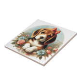 Vintager Niedlicher Beagle Welpe Fliese (Seite)