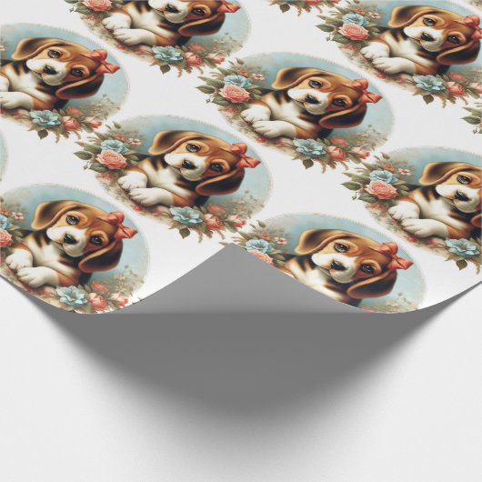 Vintager Niedlicher Beagle Welpe Geschenkpapier (Ecke)