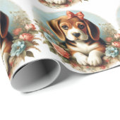 Vintager Niedlicher Beagle Welpe Geschenkpapier (Rolleneckpunkt)