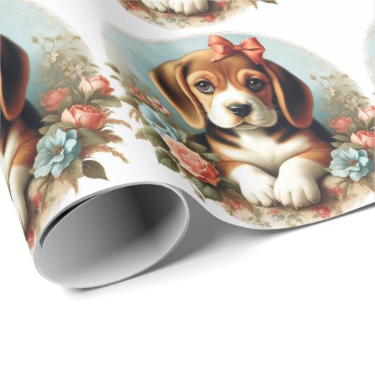 Vintager Niedlicher Beagle Welpe Geschenkpapier (Rolleneckpunkt)