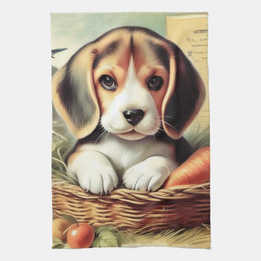 Vintager Niedlicher Beagle Welpe Geschirrtuch (Vertikal)