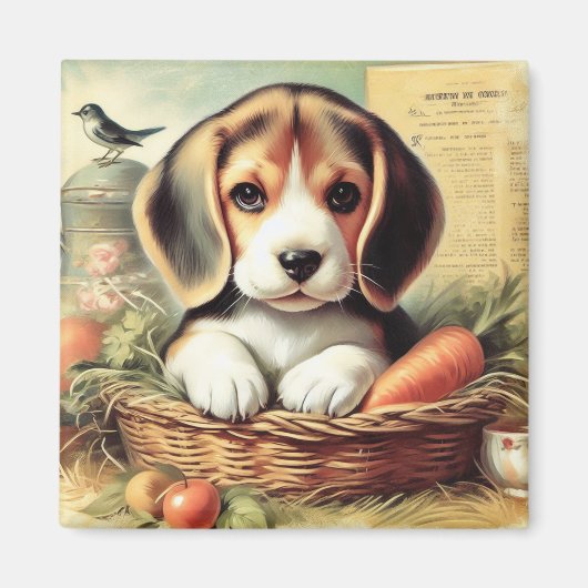 Vintager Niedlicher Beagle Welpe Magnet (Vorne)