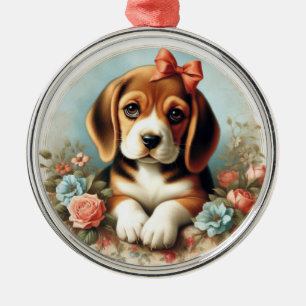 Vintager Niedlicher Beagle Welpe Ornament Aus Metall