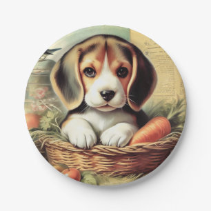 Vintager Niedlicher Beagle Welpe Pappteller