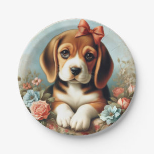 Vintager Niedlicher Beagle Welpe Pappteller