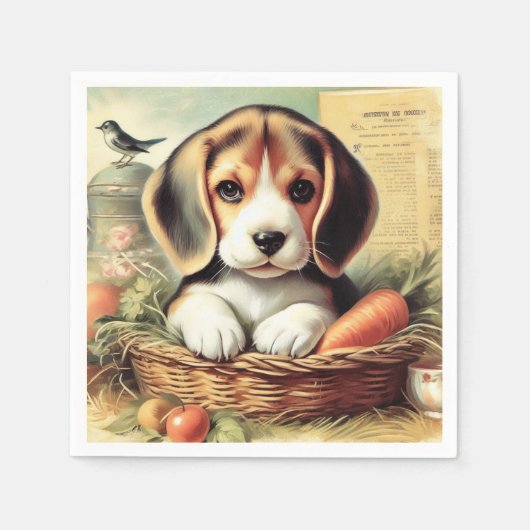 Vintager Niedlicher Beagle Welpe Serviette (Vorderseite)