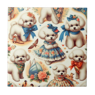Vintager Niedlicher Bichon Frisé Malerei Fliese