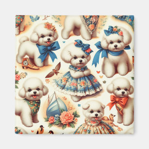 Vintager Niedlicher Bichon Frisé Malerei Magnet