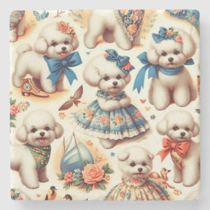 Vintager Niedlicher Bichon Frisé Malerei Steinuntersetzer