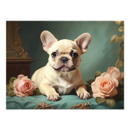Vintager Niedlicher Bulldog Portrait Welpenhund Fotodruck
