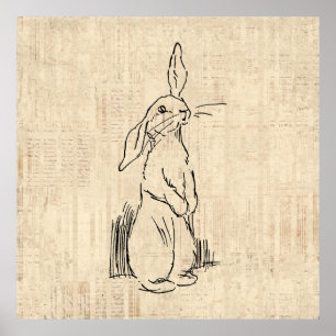 Vintager Niedlicher Bunny Rabbit Kunstschreiber Hi Poster
