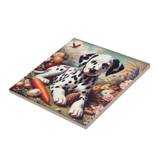 Vintager Niedlicher Dalmatiner Malerei Fliese (Seite)