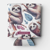 Vintager Niedlicher Faultier Nahtlose Wasserfarbe Dosenkühler (Vorderseite)