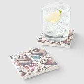 Vintager Niedlicher Faultier Nahtlose Wasserfarbe Steinuntersetzer (Seitenansicht)