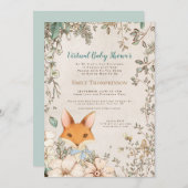 Vintager Niedlicher Fox Blütendusche Einladung (Vorne/Hinten)