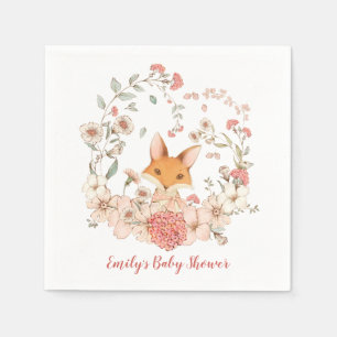 Vintager Niedlicher Fox Florals Blätter Girl Baby  Serviette
