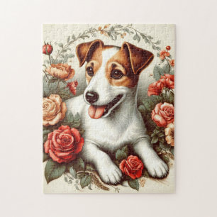 Vintager Niedlicher Jack Russell Terrier Floral Puzzle