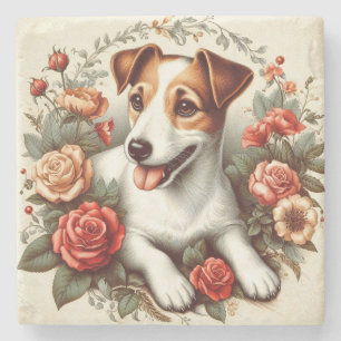 Vintager Niedlicher Jack Russell Terrier Floral Steinuntersetzer