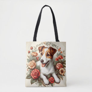 Vintager Niedlicher Jack Russell Terrier Floral Tasche