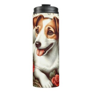 Vintager Niedlicher Jack Russell Terrier Floral Thermosbecher