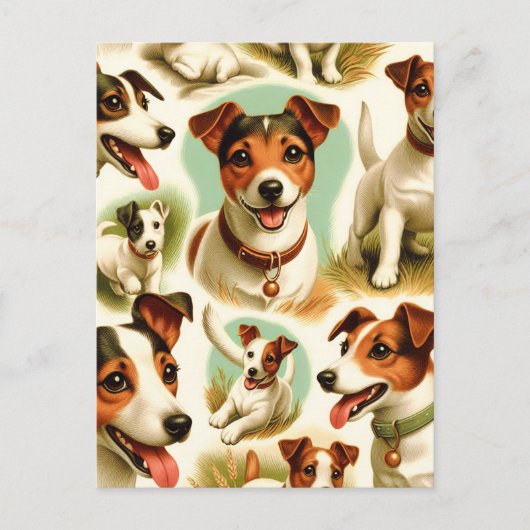 Vintager Niedlicher Jack Russell Terrier Postkarte (Vorderseite)