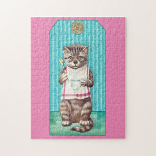 VINTAGER NIEDLICHER KAFFEE CAT-CARTOON JIGSAW PUZZ PUZZLE