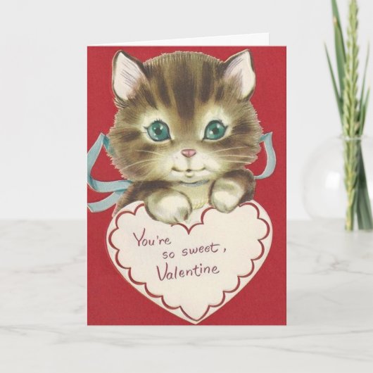 Vintager Niedlicher Kitten Valentinstag Karte (Vorderseite)